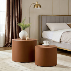Modern Brown MDF Saddle Leather Table – Compact Sizes, Great for Living Room Decor & Daily Use