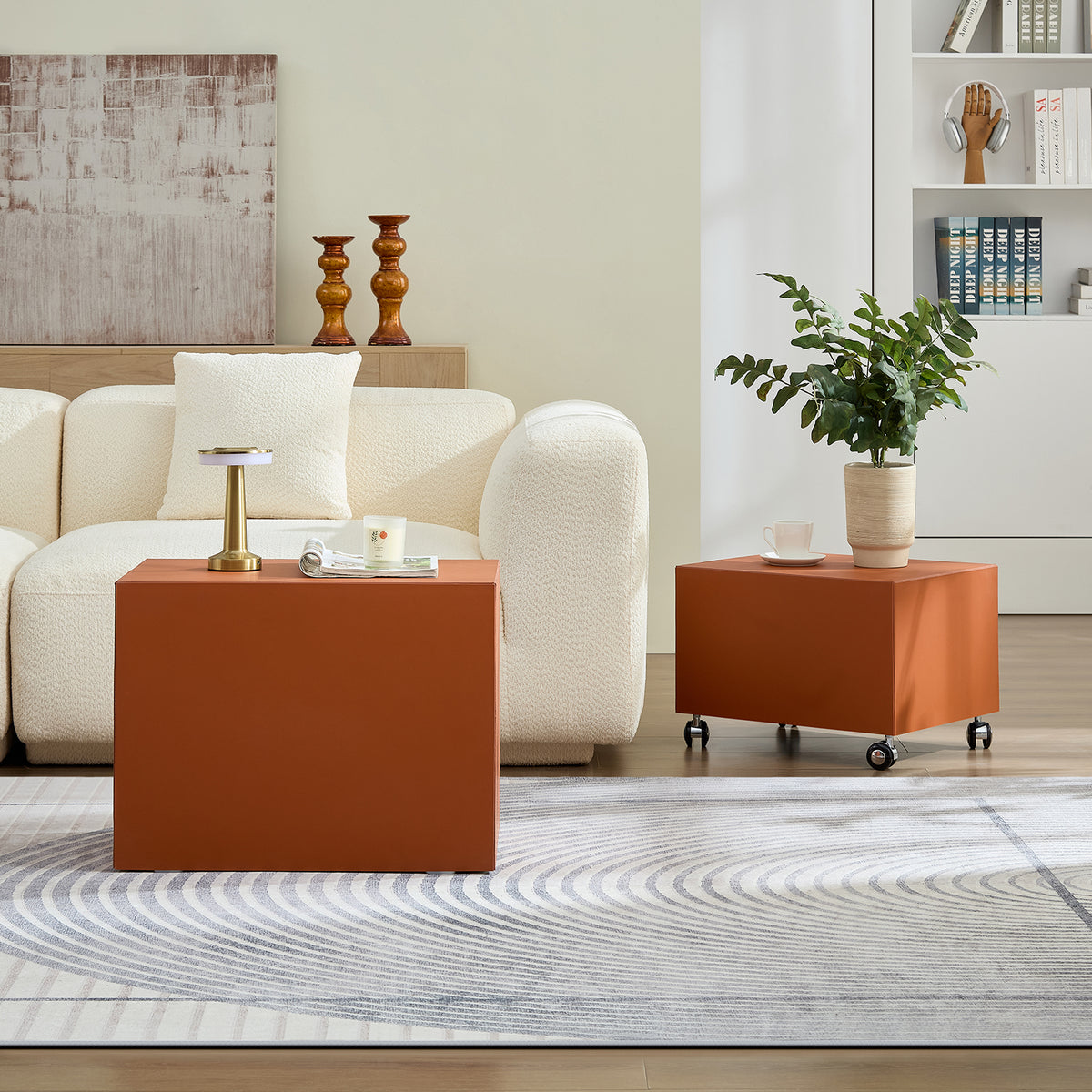 Modern Orange MDF Saddle Leather Table – Two Compact Sizes, Perfect for Living Room Decor & Daily Use