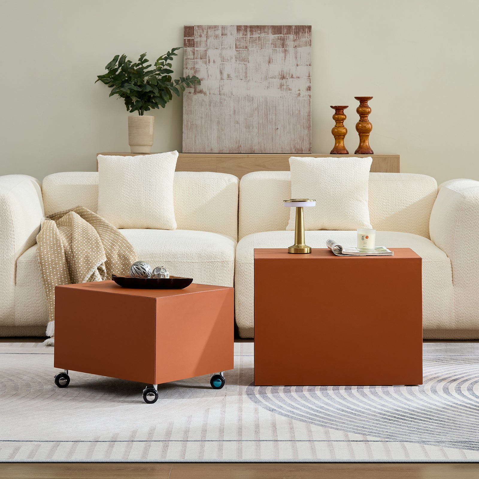Modern Orange MDF Saddle Leather Table – Two Compact Sizes, Perfect for Living Room Decor & Daily Use