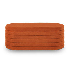 Modern Oval Storage Ottoman Bench, Upholstered Boucle Teddy Fabric End of Bed Bench with Storage, End of Bed Stool with Safety Hinge for Bedroom, Living Room, Entryway, Orange