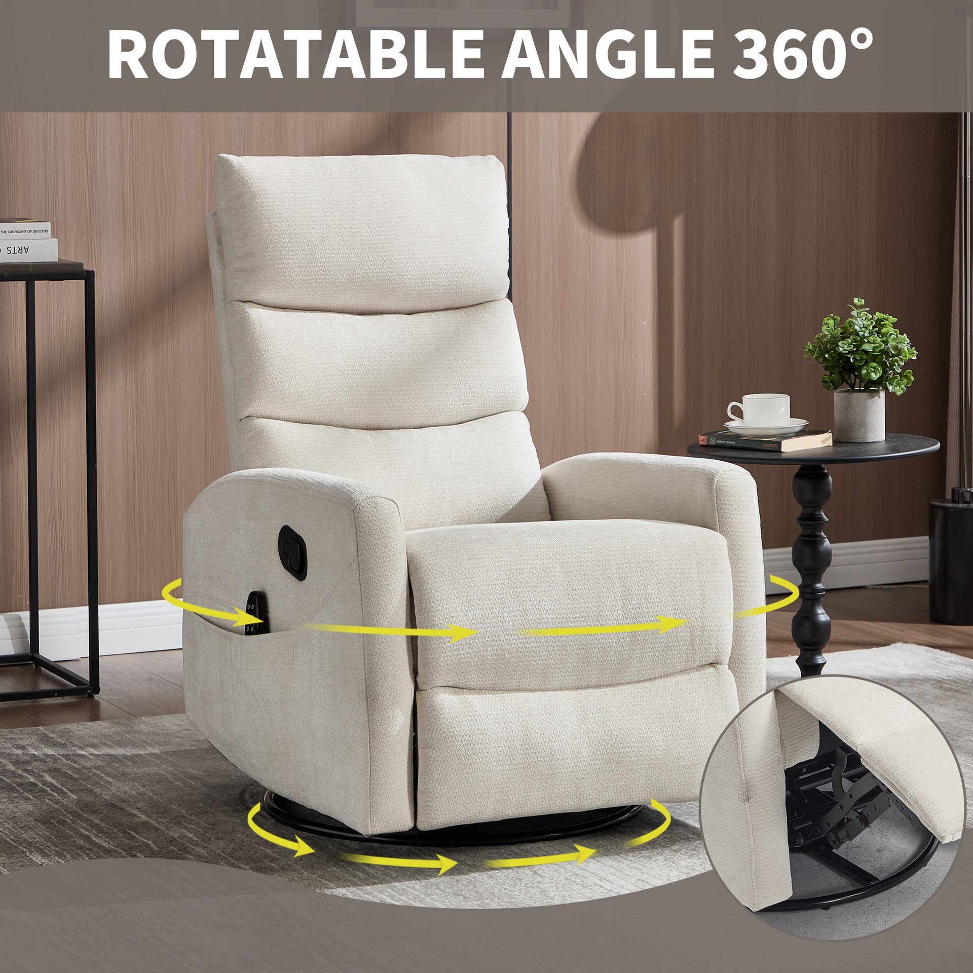 Heat Massage Manual Recliner Chair with Rocker and Swivel in Fabric for Living Room, Beige