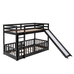 Twin Over Twin Bunk Bed with Slide and Ladder, Espresso