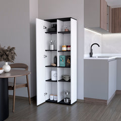 White and Wenge 1-Door Multistorage Kitchen Pantry