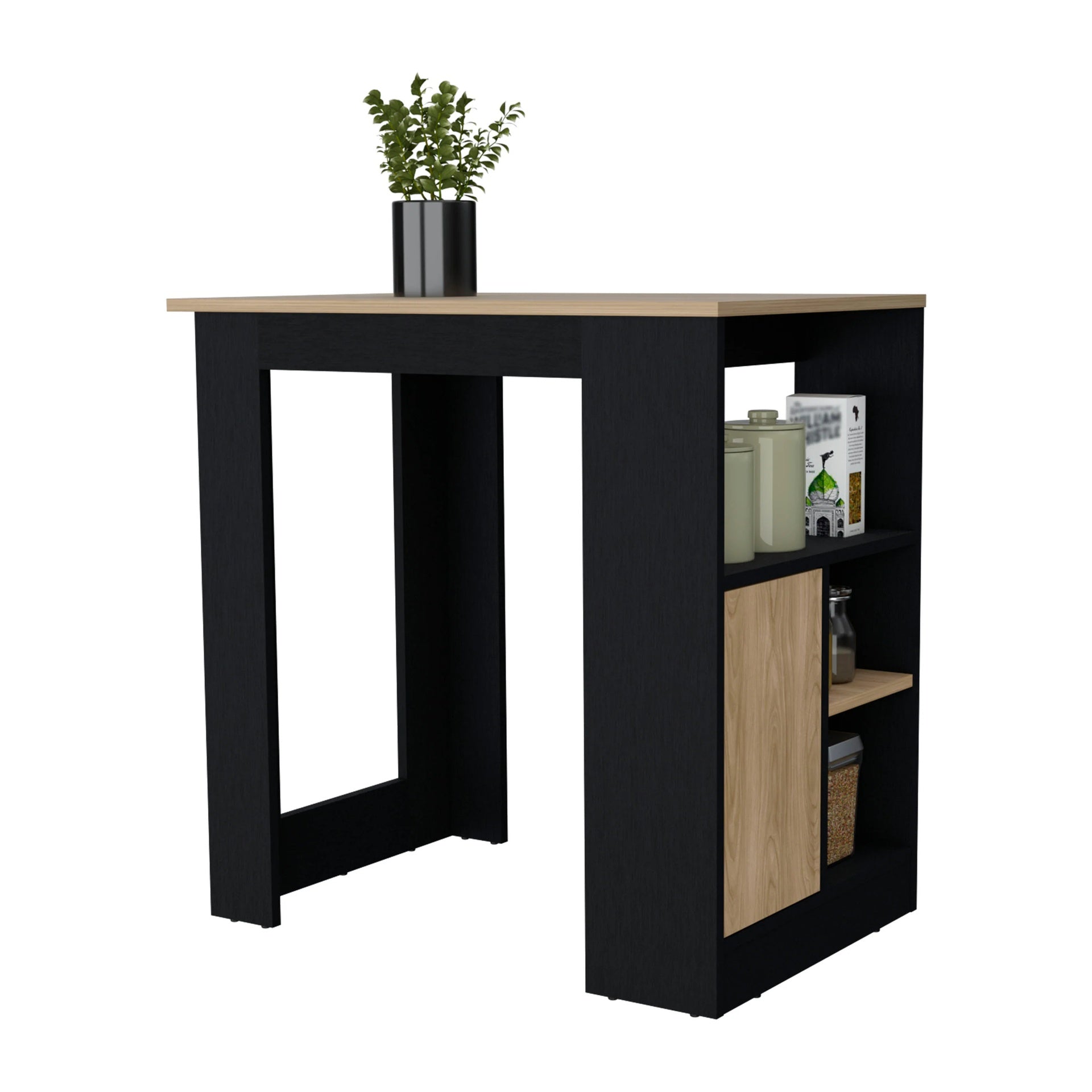 Wenge and Natural Oak 1-Door Kitchen Island with Open Storage