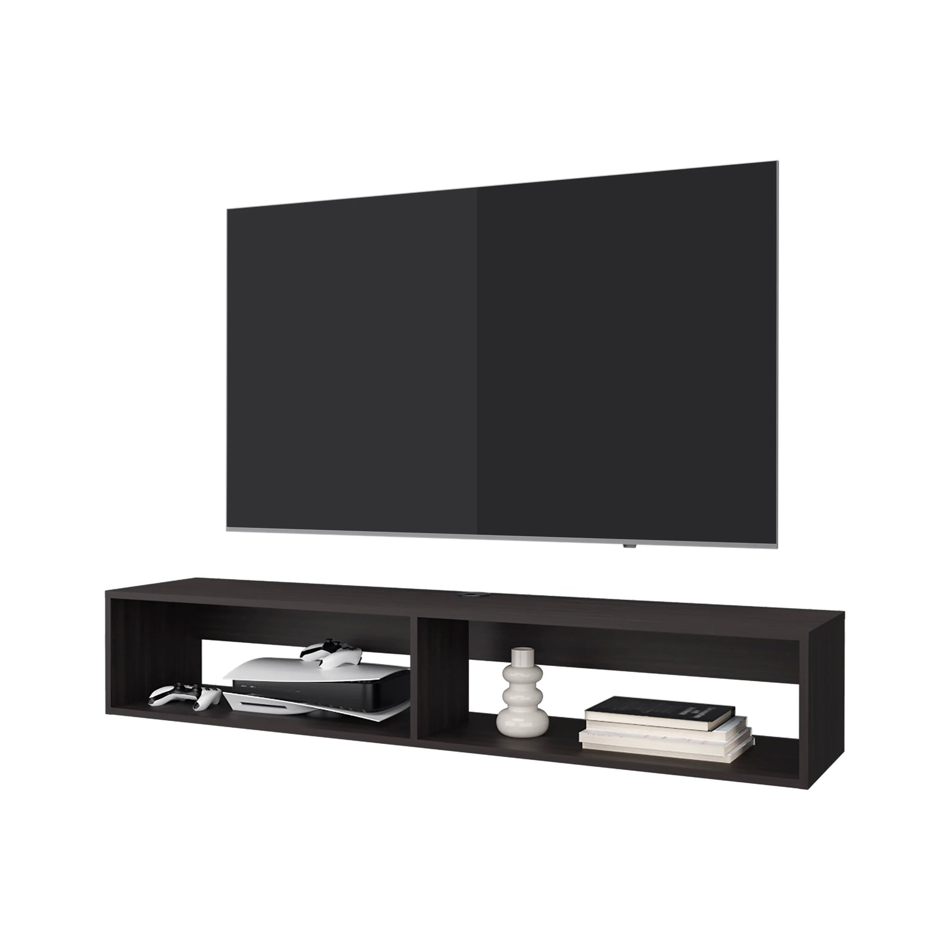 Wengue Floating Media Rack in Melamine with 2-Shelves