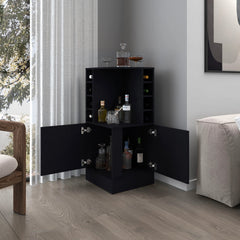 Wenge Corner Bar Cabinet with Bottle Rack and Open Shelf