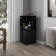 Wenge Corner Bar Cabinet with Bottle Rack and Open Shelf