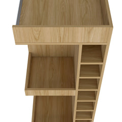 Natural Oak Corner Bar Cabinet with Wine Rack and Open Shelf