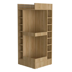 Natural Oak Corner Bar Cabinet with Wine Rack and Open Shelf