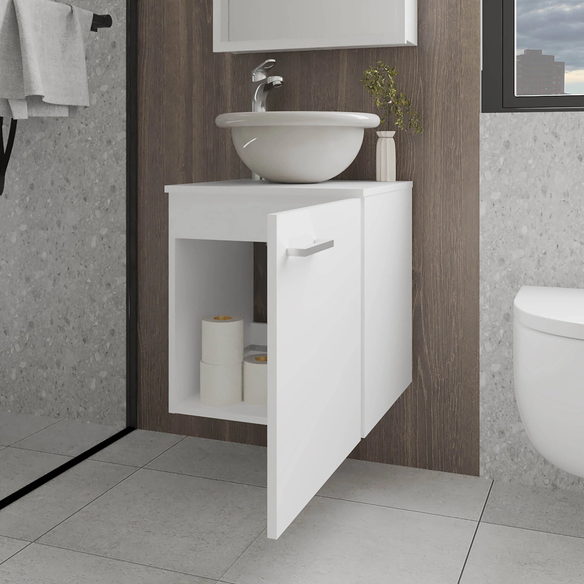 White Bathroom Vanity with Integrated Sink