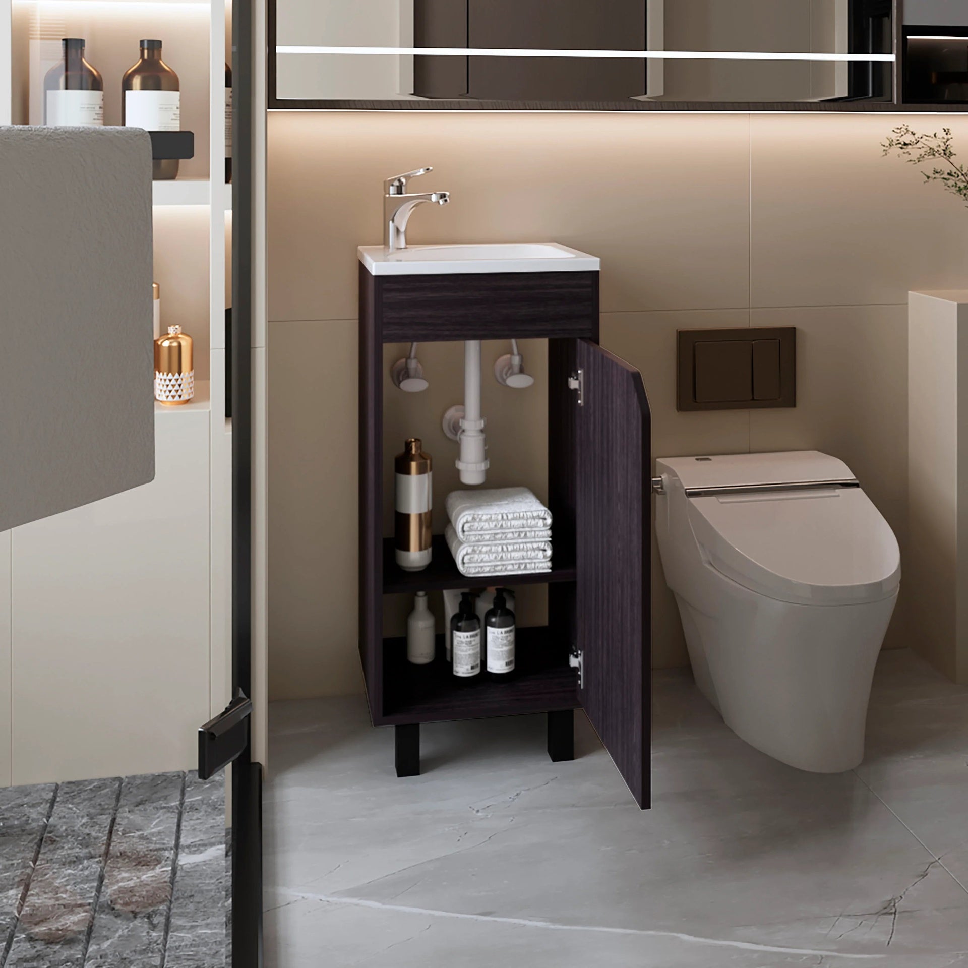 Wengue Bathroom Vanity with Integrated Sink