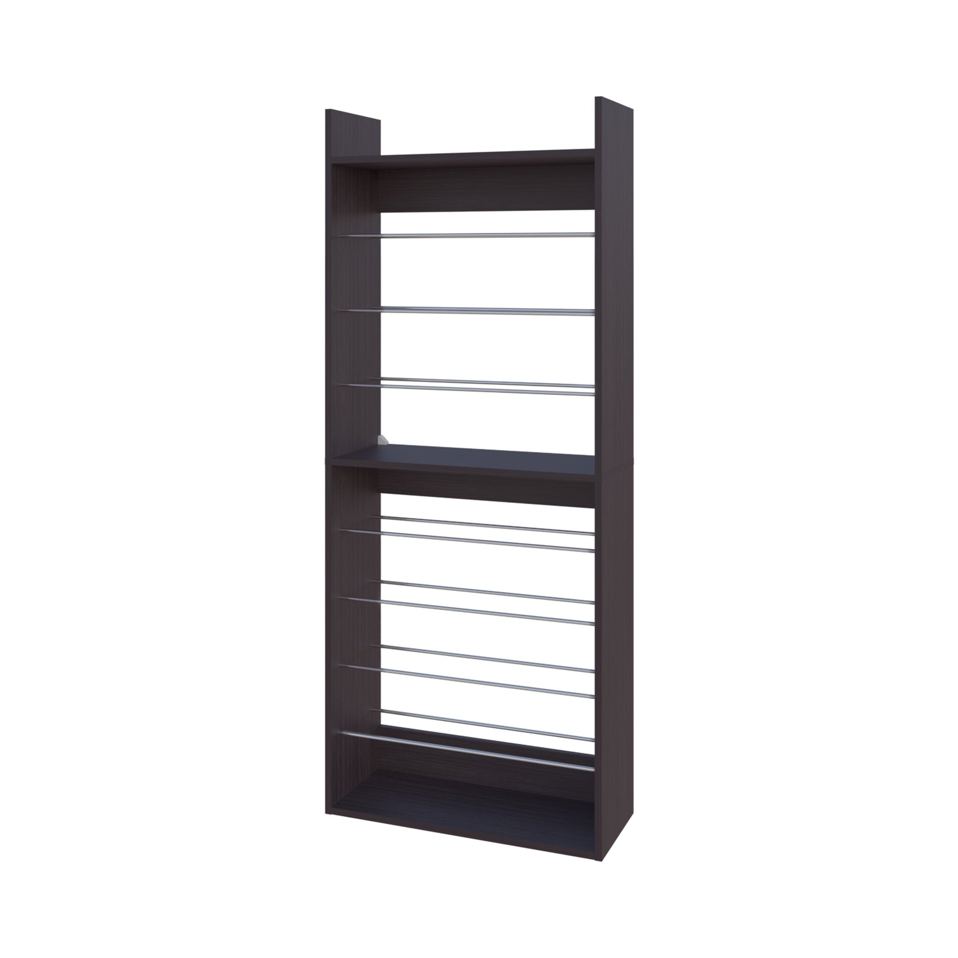 Wengue Tall Open Shoe Rack with Metal Rails and Multi-Tier Shelves