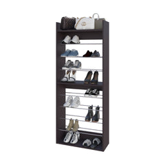 Wengue Tall Open Shoe Rack with Metal Rails and Multi-Tier Shelves