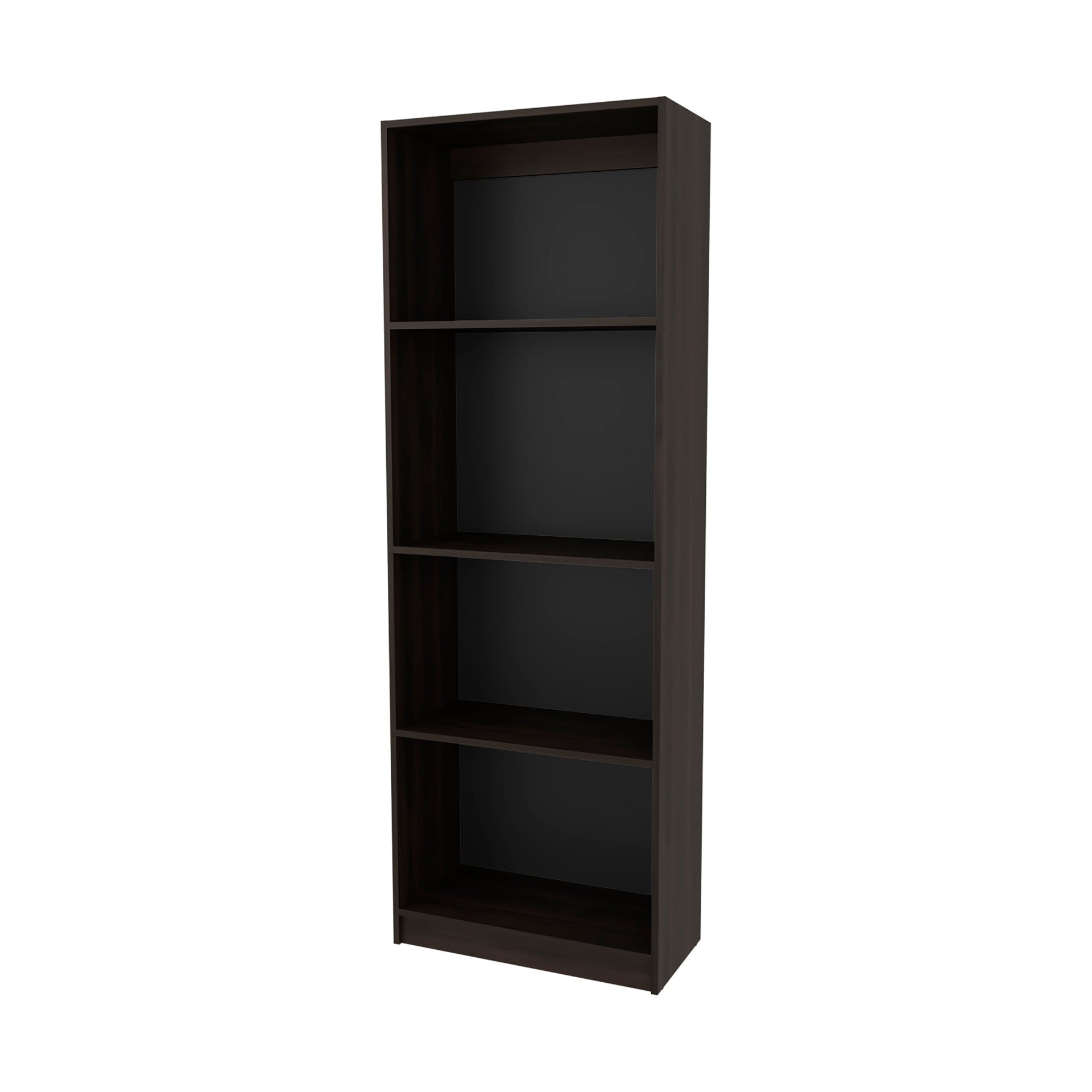 Stained Walnut Flat Bookcase with Open Storage and 4 Shelves