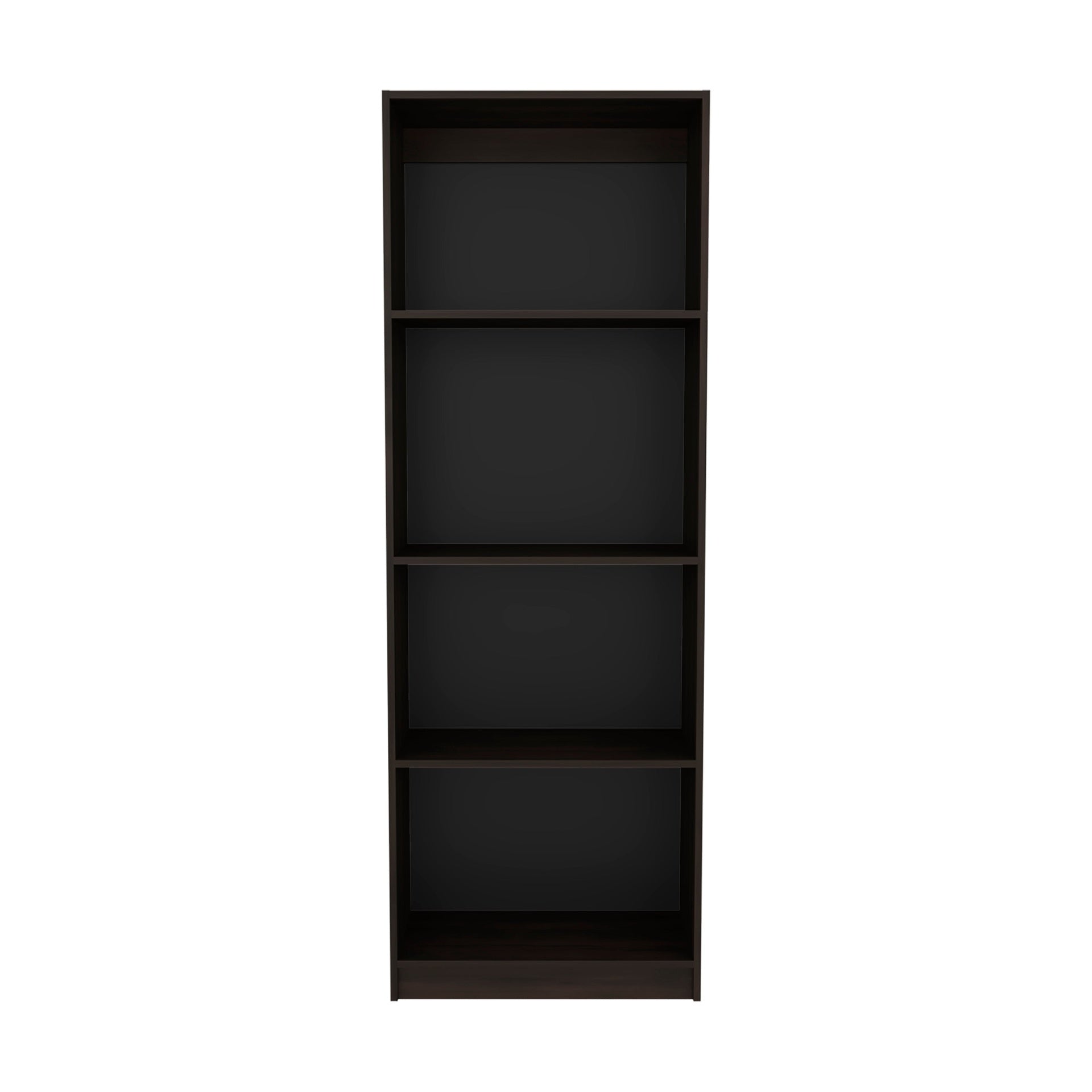 Stained Walnut Flat Bookcase with Open Storage and 4 Shelves