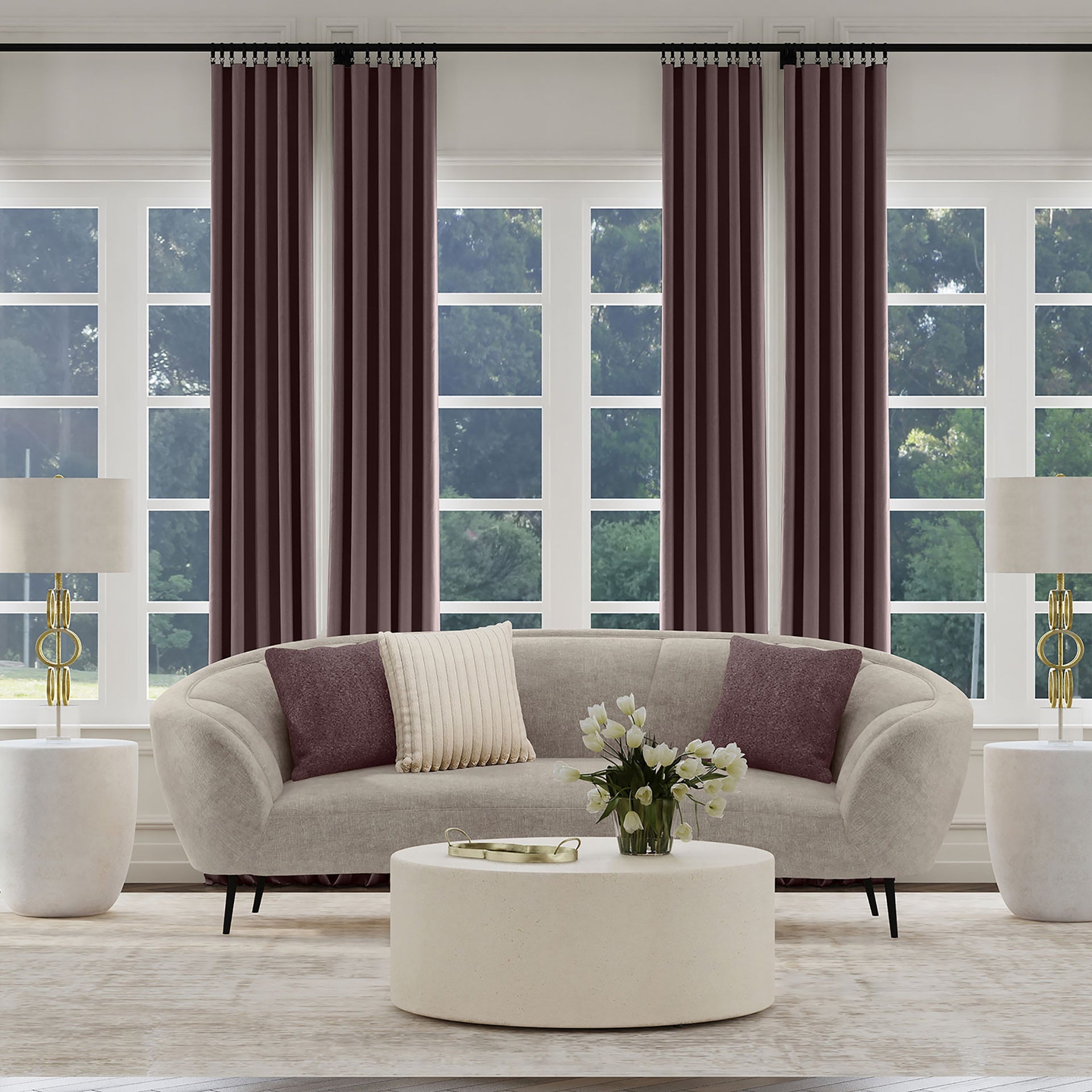 Aura Beige Upholstered Curved Sofa
