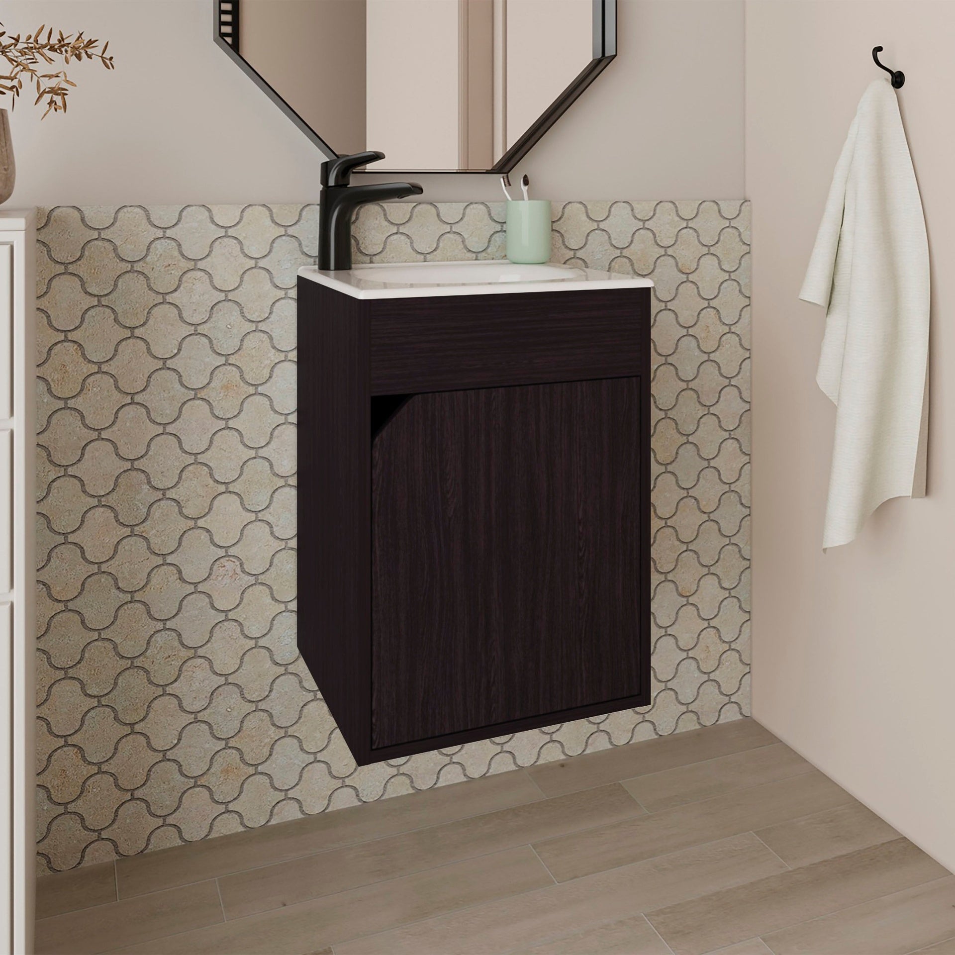 Wengue Bathroom Floating Vanity with a Door