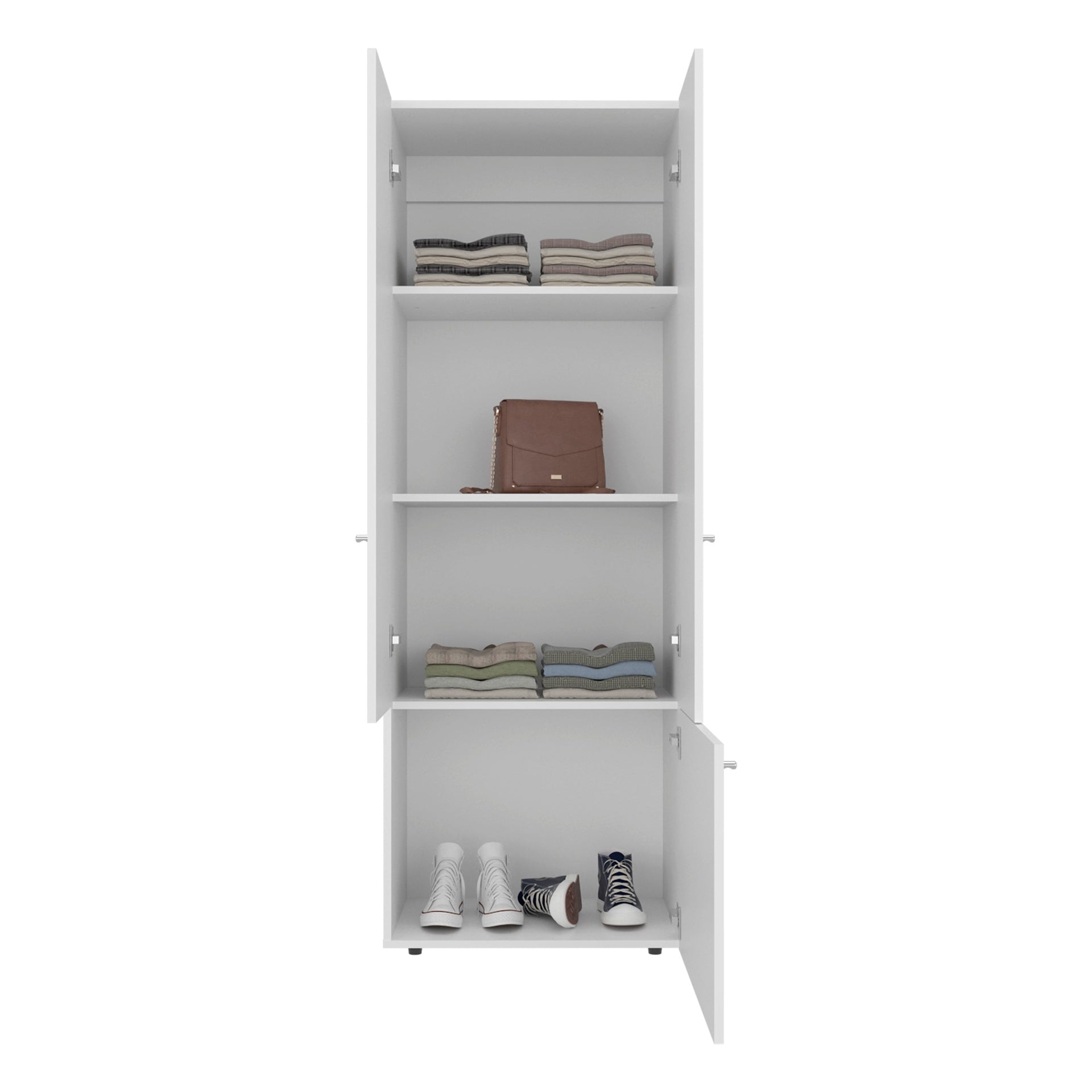 White 3-Door Tall Wardrobe Cabinet with 4 Shelf
