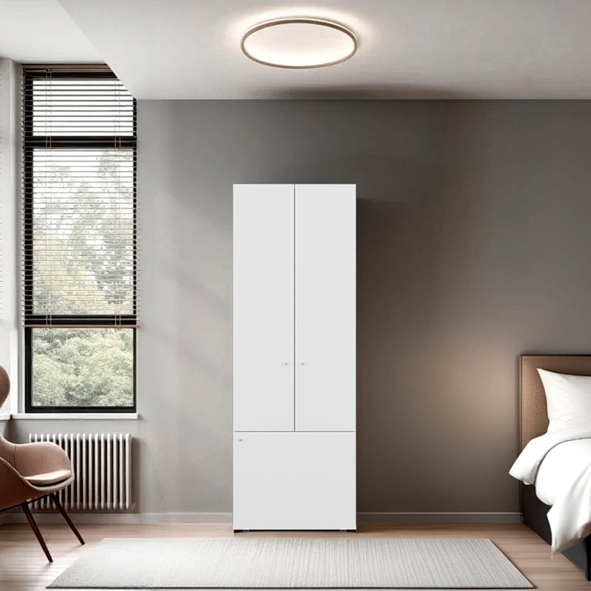 White 3-Door Tall Wardrobe Cabinet with 4 Shelf