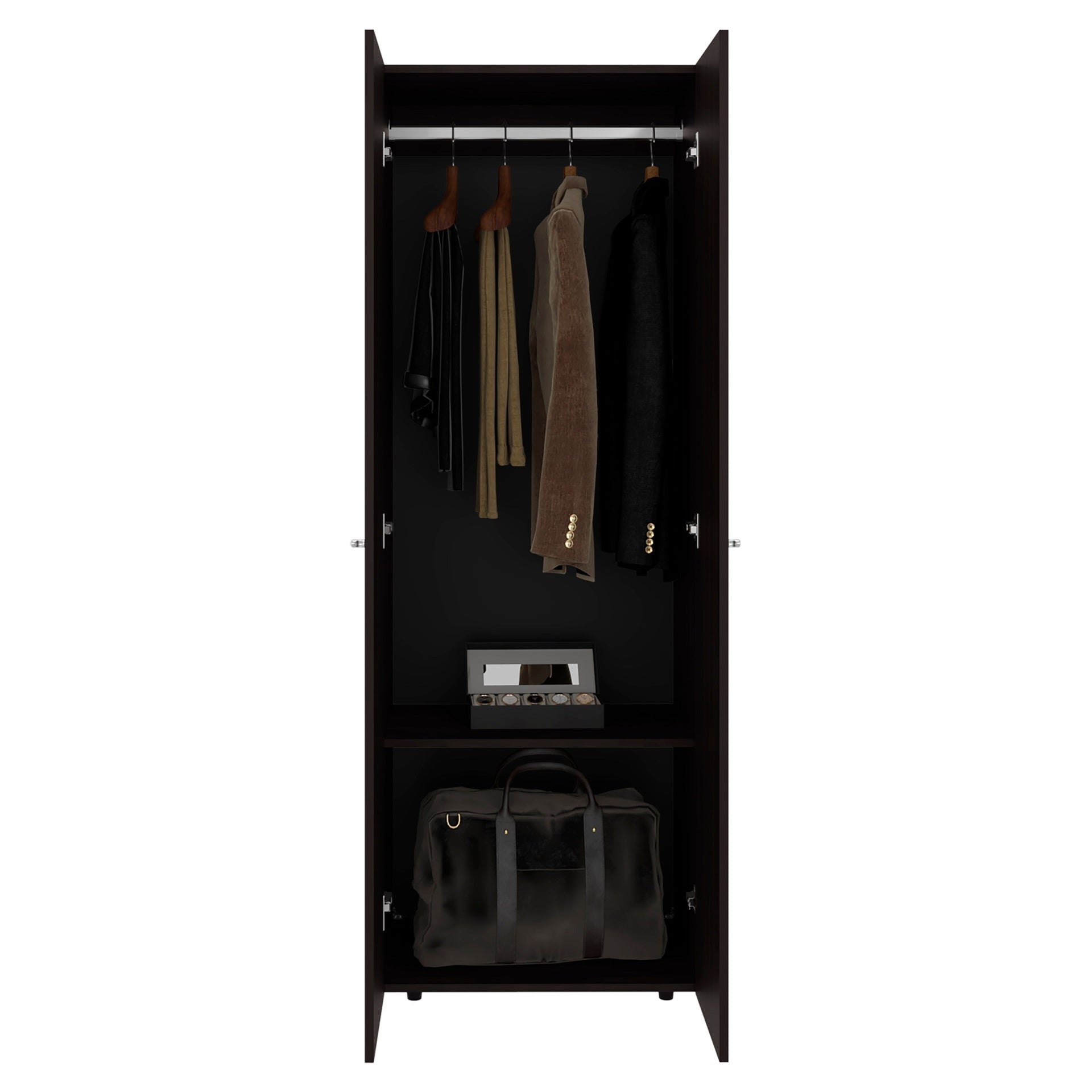 Stained Walnut 2-Door Tall Wardrobe Cabinet