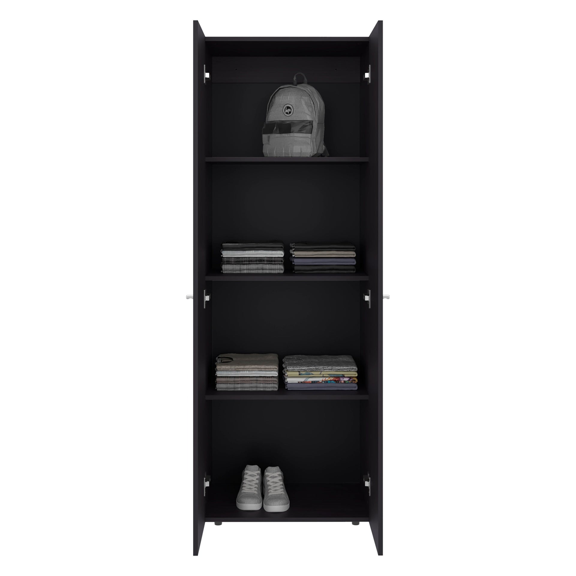 Wenge 2-Door Tall Wardrobe Cabinet with 4 Shelf and Vertical Storage