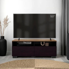 Wenge and Natural Oak TV Stand with a Door and Open Storage