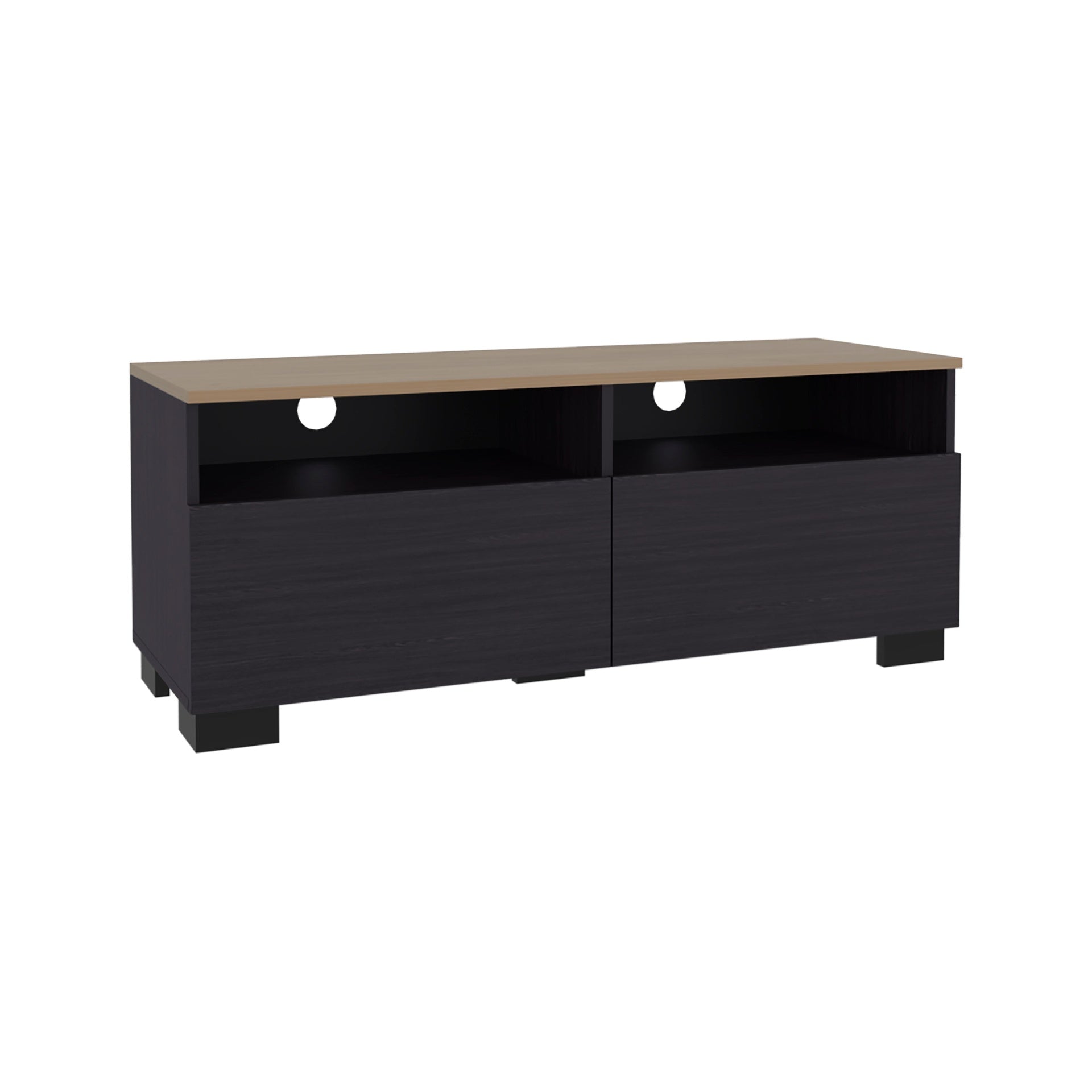 Wenge and Natural Oak TV Stand with a Door and Open Storage