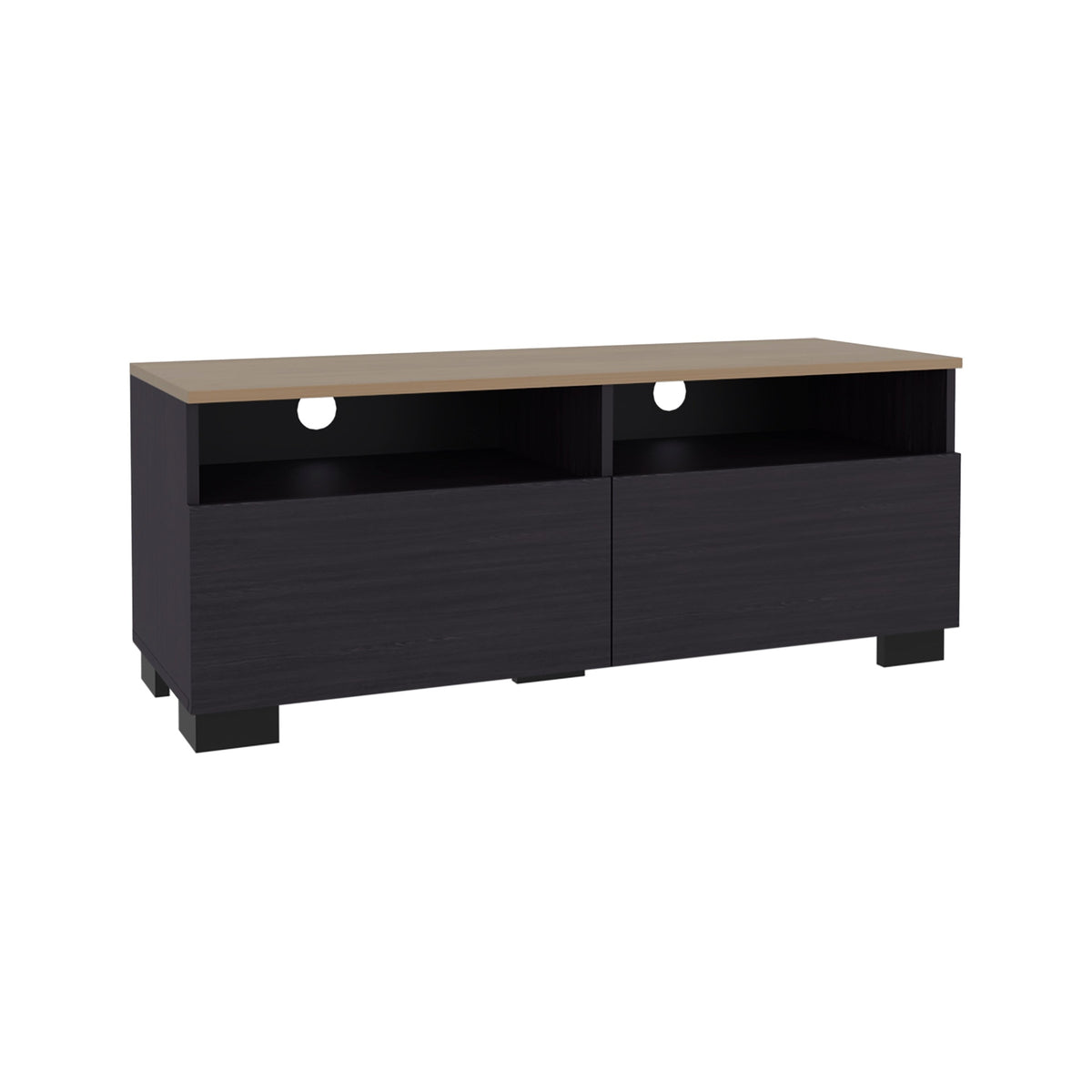 Wenge and Natural Oak TV Stand with a Door and Open Storage