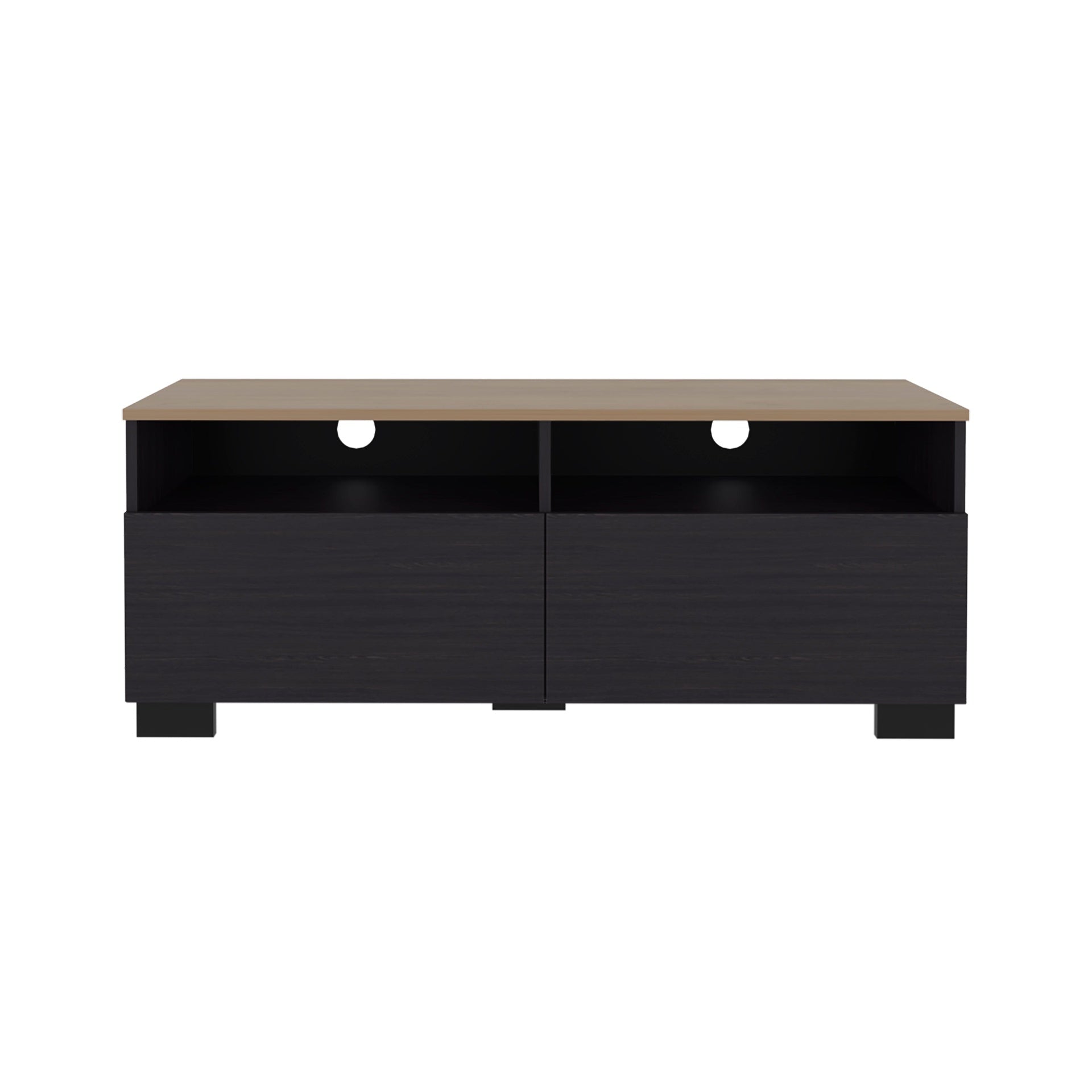 Wenge and Natural Oak TV Stand with a Door and Open Storage