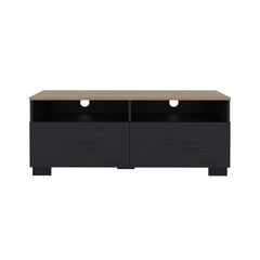 Wenge and Natural Oak TV Stand with a Door and Open Storage