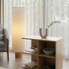 Natural Oak Side Table with Open Storage and 4 Shelves