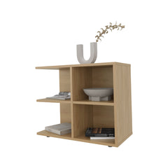 Natural Oak Side Table with Open Storage and 4 Shelves
