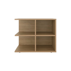 Natural Oak Side Table with Open Storage and 4 Shelves