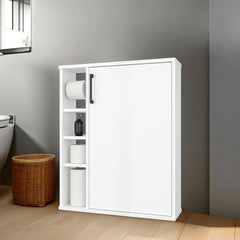 White 1-Door Bathroom Cabinet with 4 Open Shelf