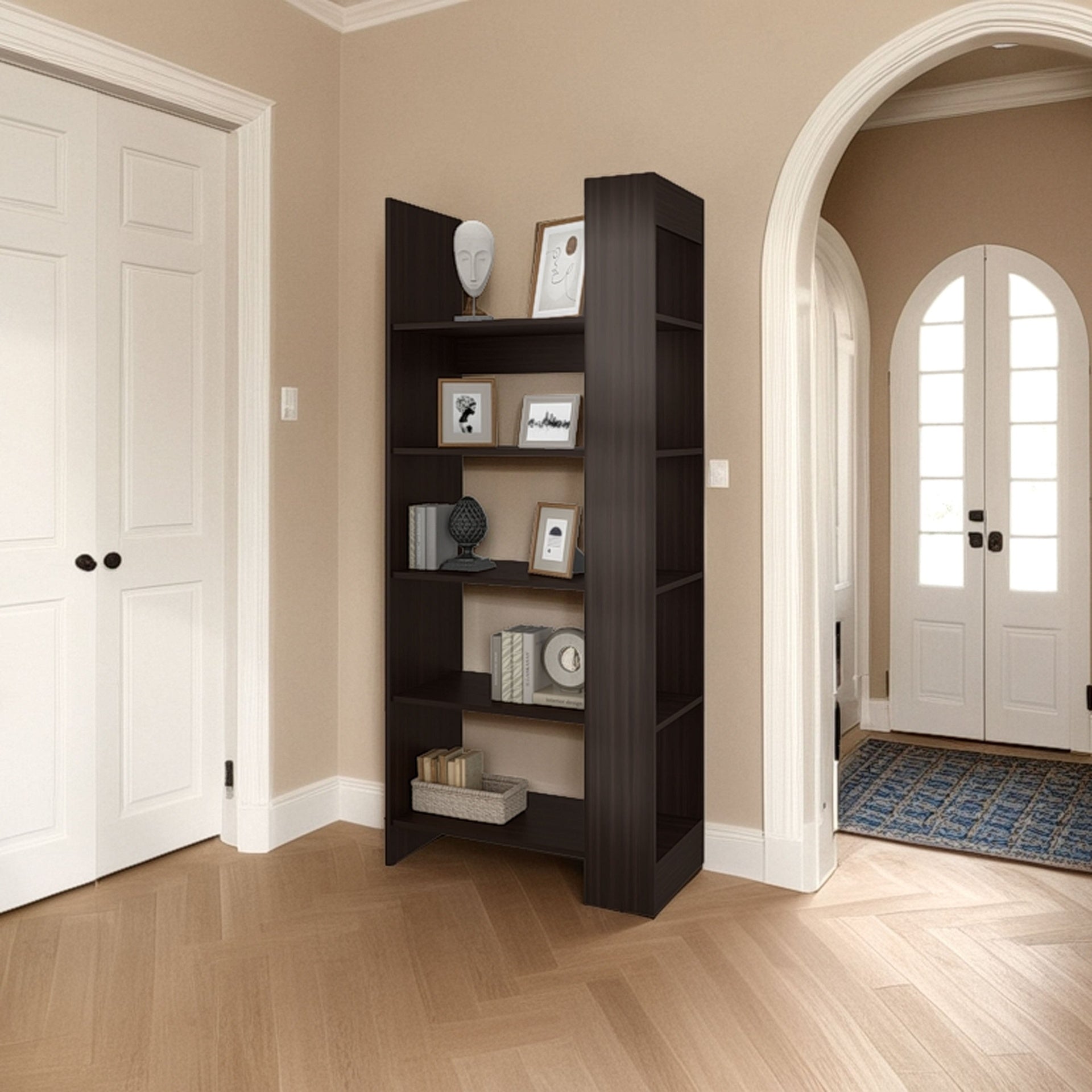Stained Walnut 5-Shelf Open Bookcase