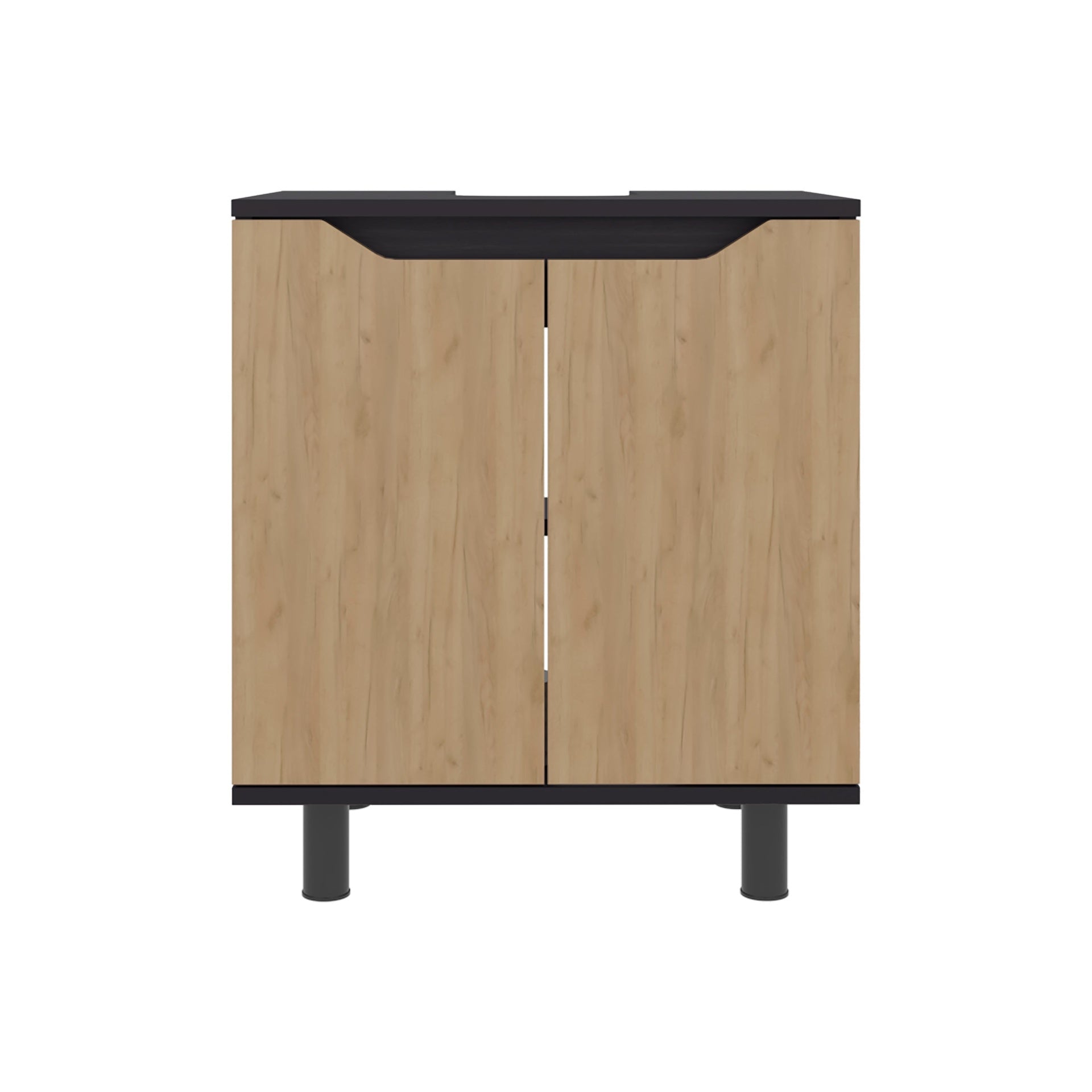 Natural Oak and Wenge Under Sink Storage Cabinet with Double Doors