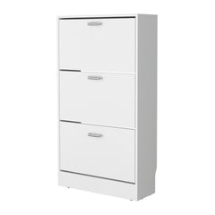 White Shoe Rack with 3 Flip-Down Compartments