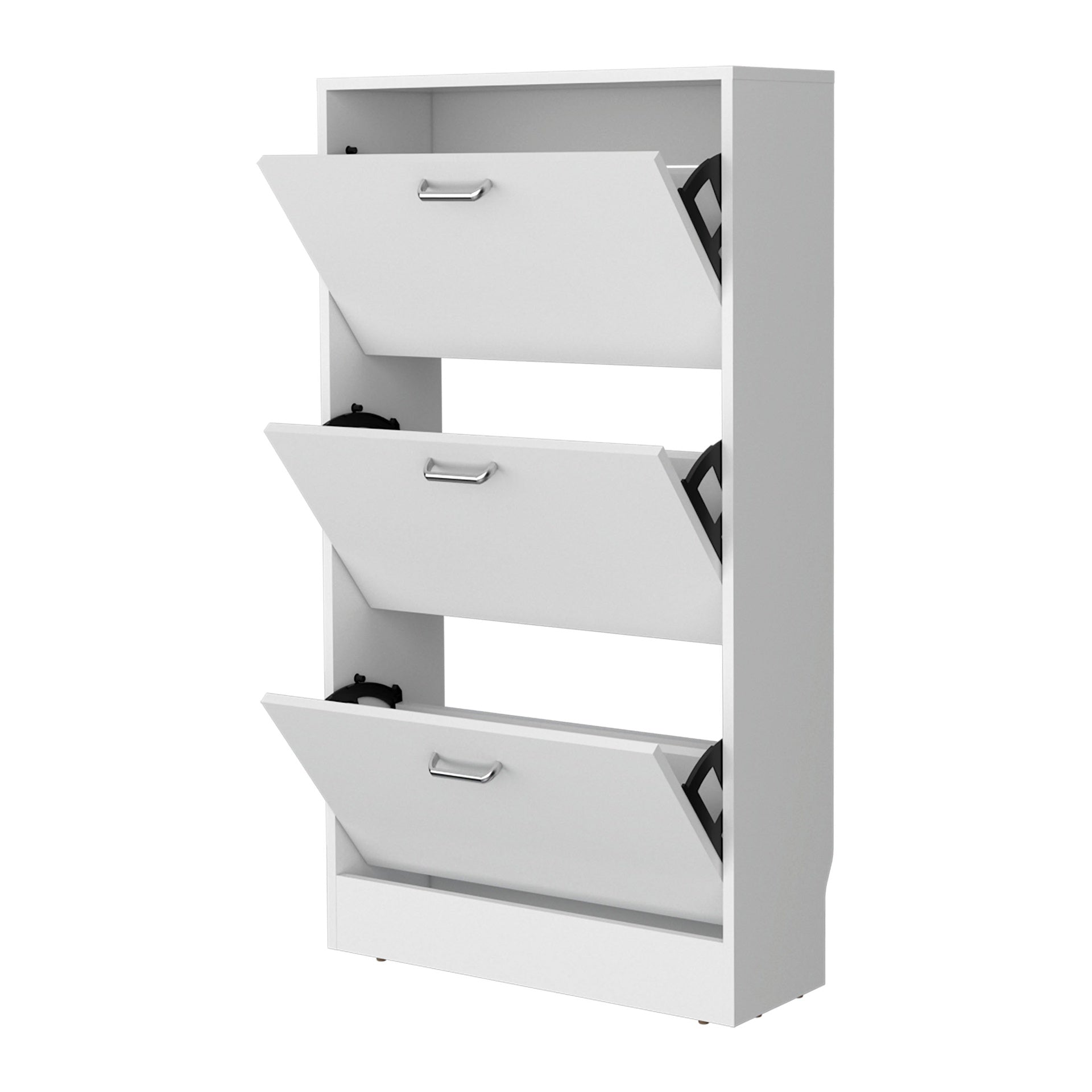 White Shoe Rack with 3 Flip-Down Compartments