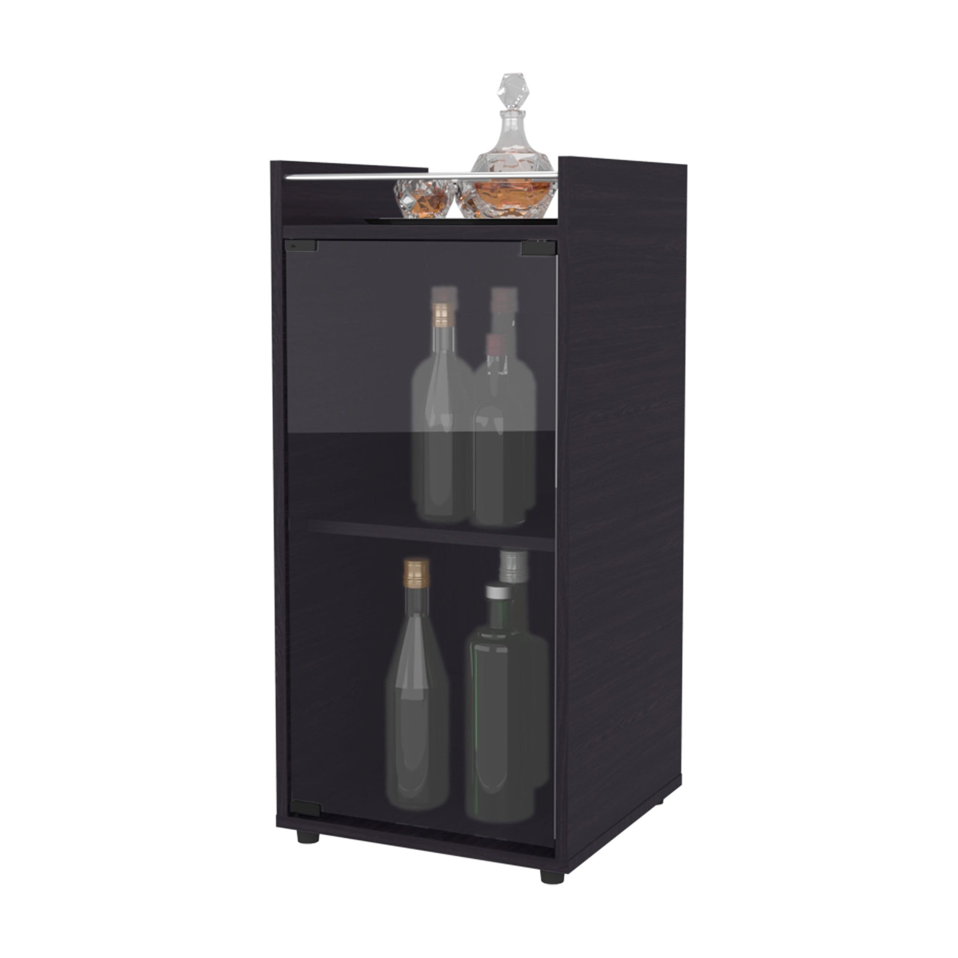Wenge 1-Door Bar Cabinet with Open Shelf