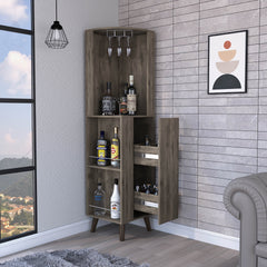 Dark Brown 1-Drawer 2-Shelf Corner Bar Cabinet