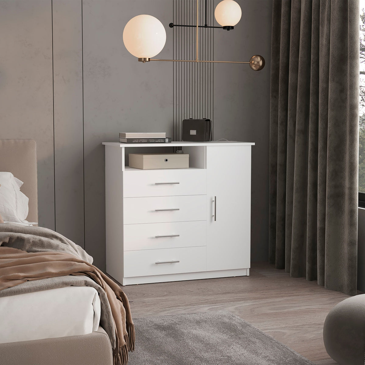 Baylon 4-Drawer 1-Shelf Dresser White