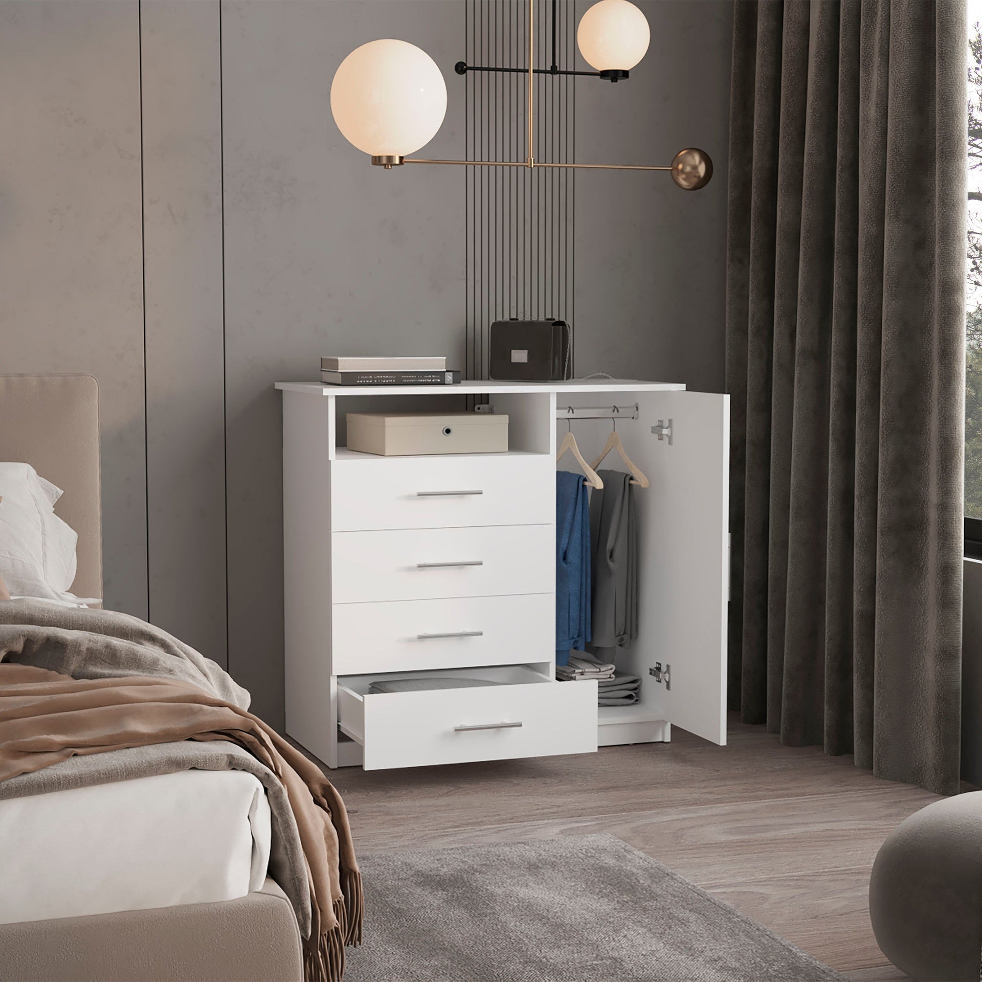 Baylon 4-Drawer 1-Shelf Dresser White