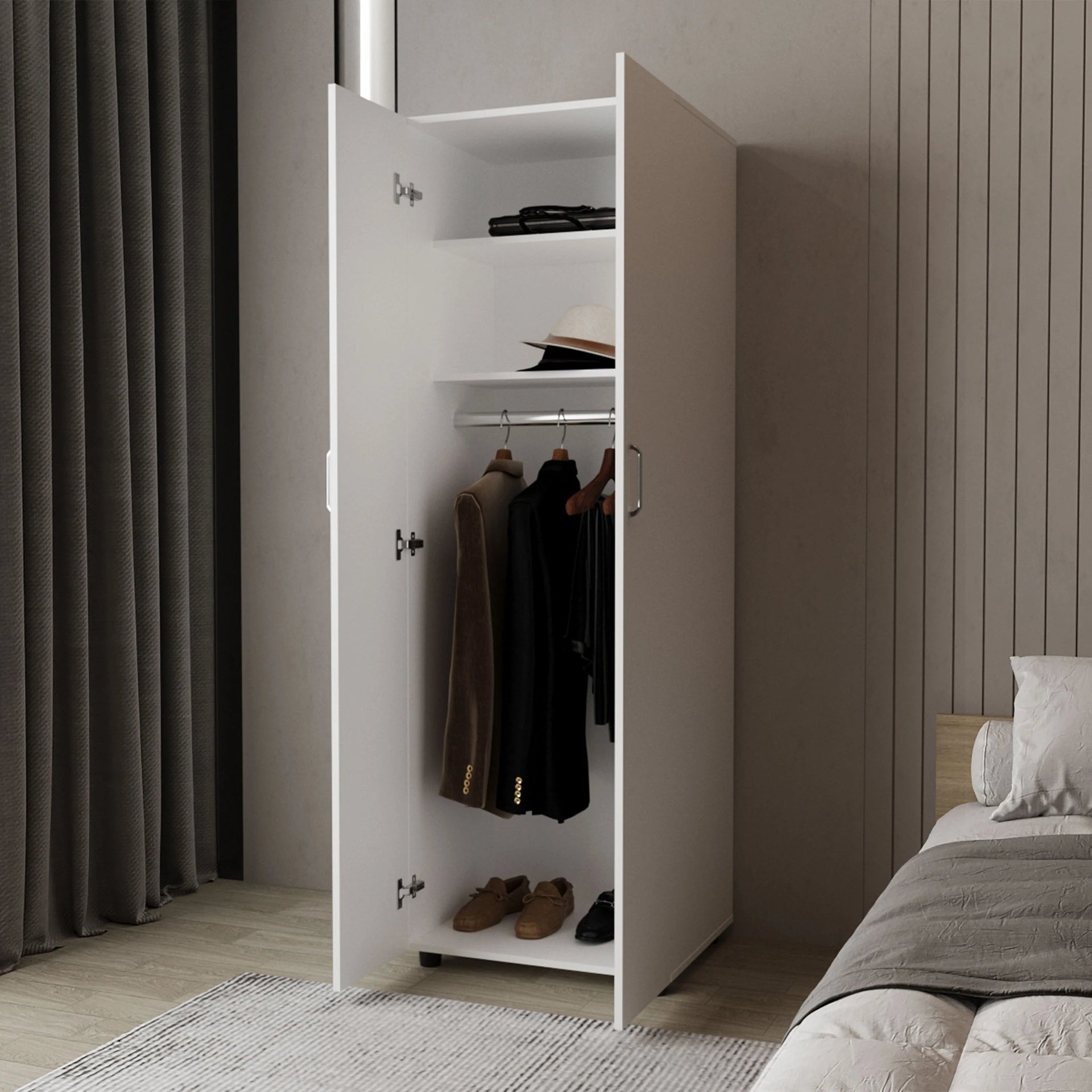 White Armoire with 2 Doors and Hanging Rod