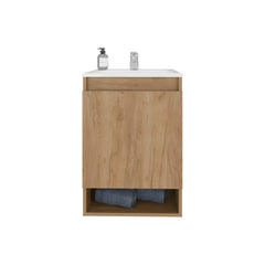 Natural Oak 2-Door Wall-Mounted Bathroom Vanity with Sink and Open Shelf