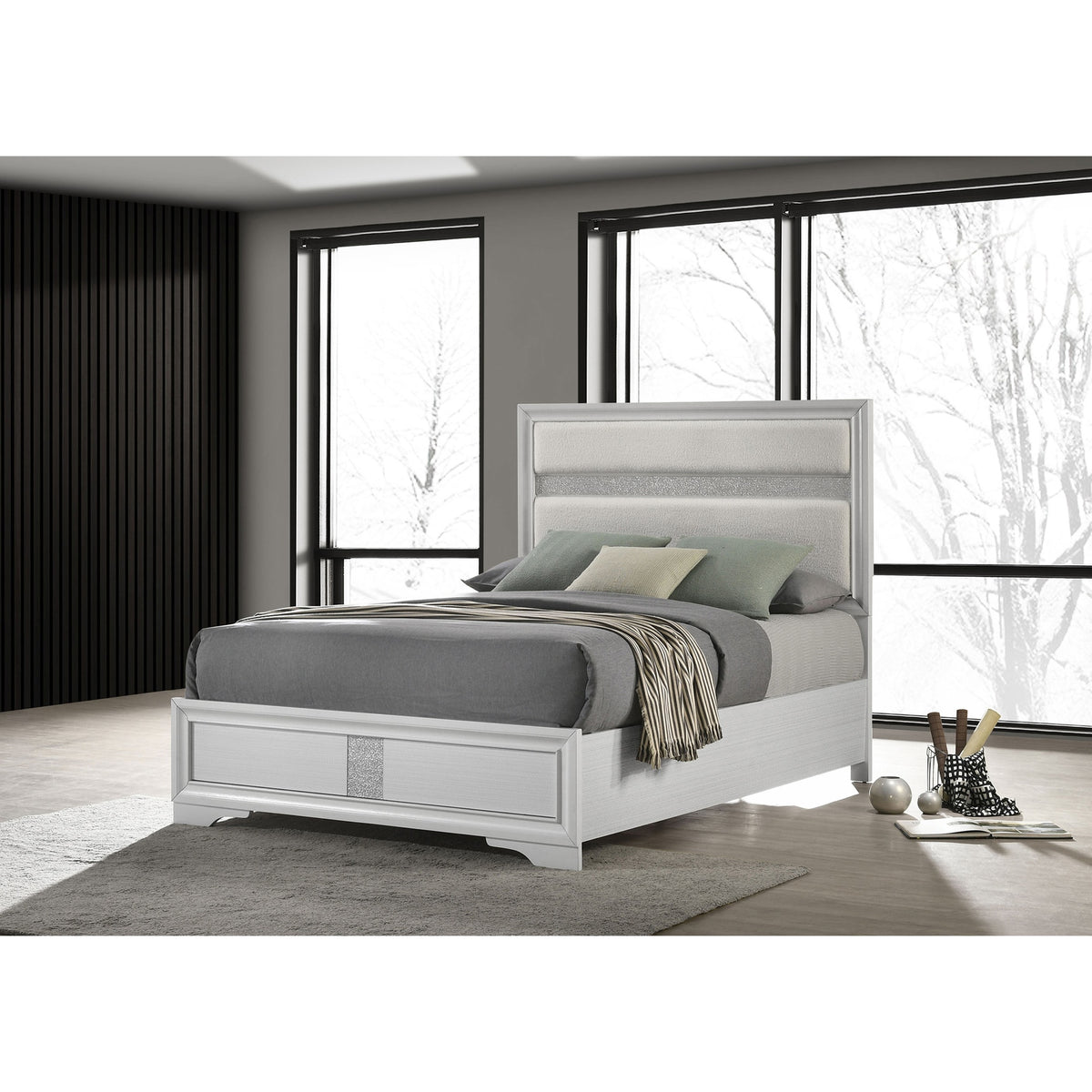 Annie White Upholstered Full Panel Bed