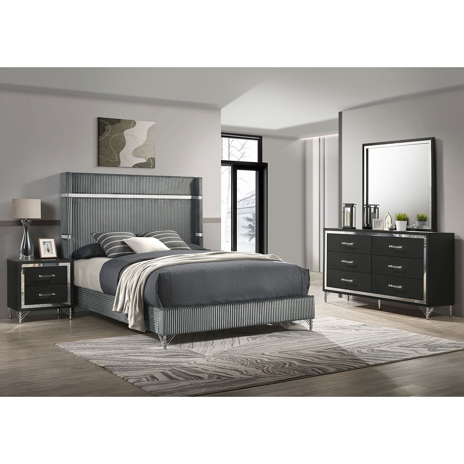 Malcolm Grey and Black 4-piece Queen Bedroom Set