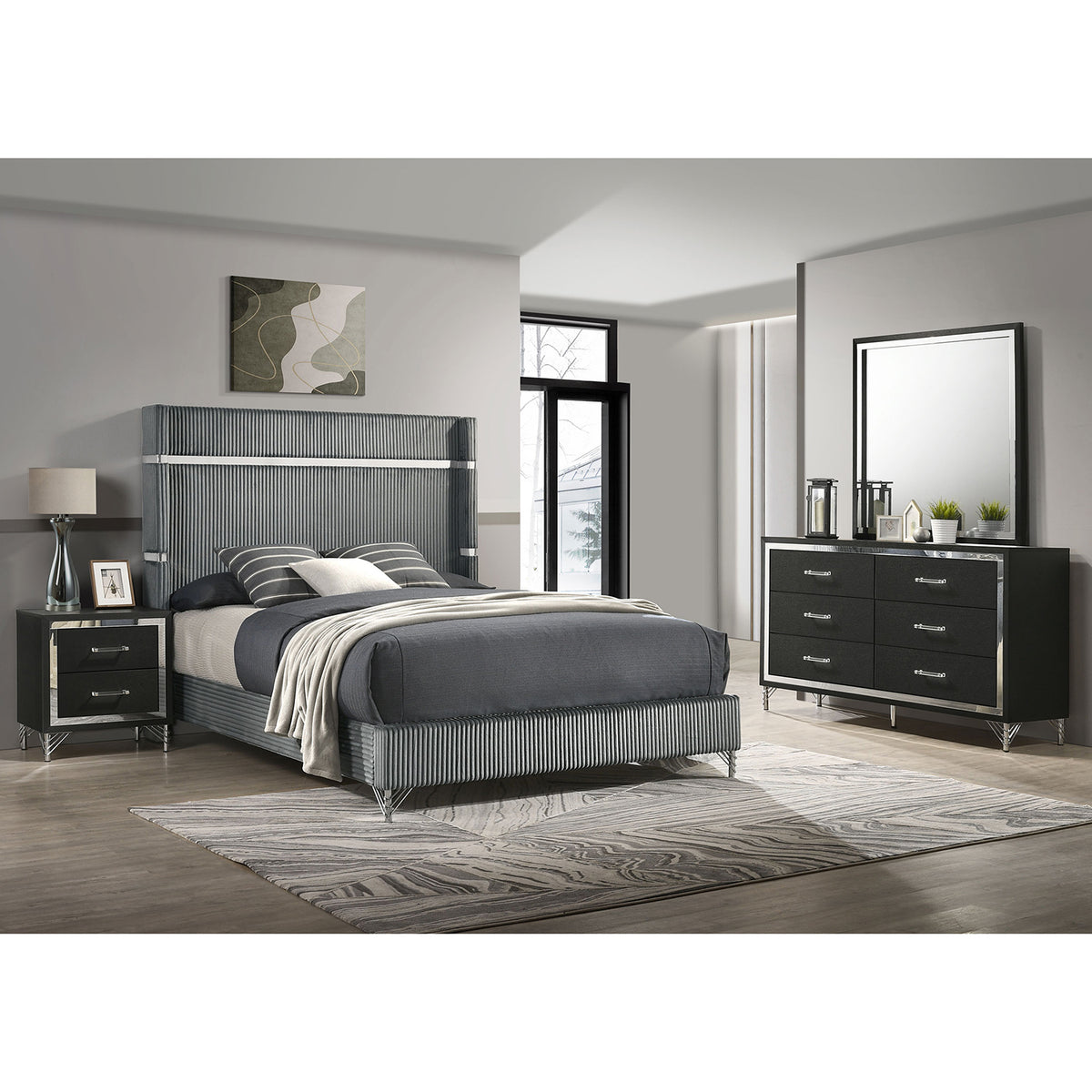 Malcolm Grey and Black 4-piece Queen Bedroom Set