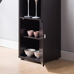 Bar Cabinet, Extended Table Kitchen Cabinet with Wine Bottle Compartment & Open Shelving, Red Cocoa