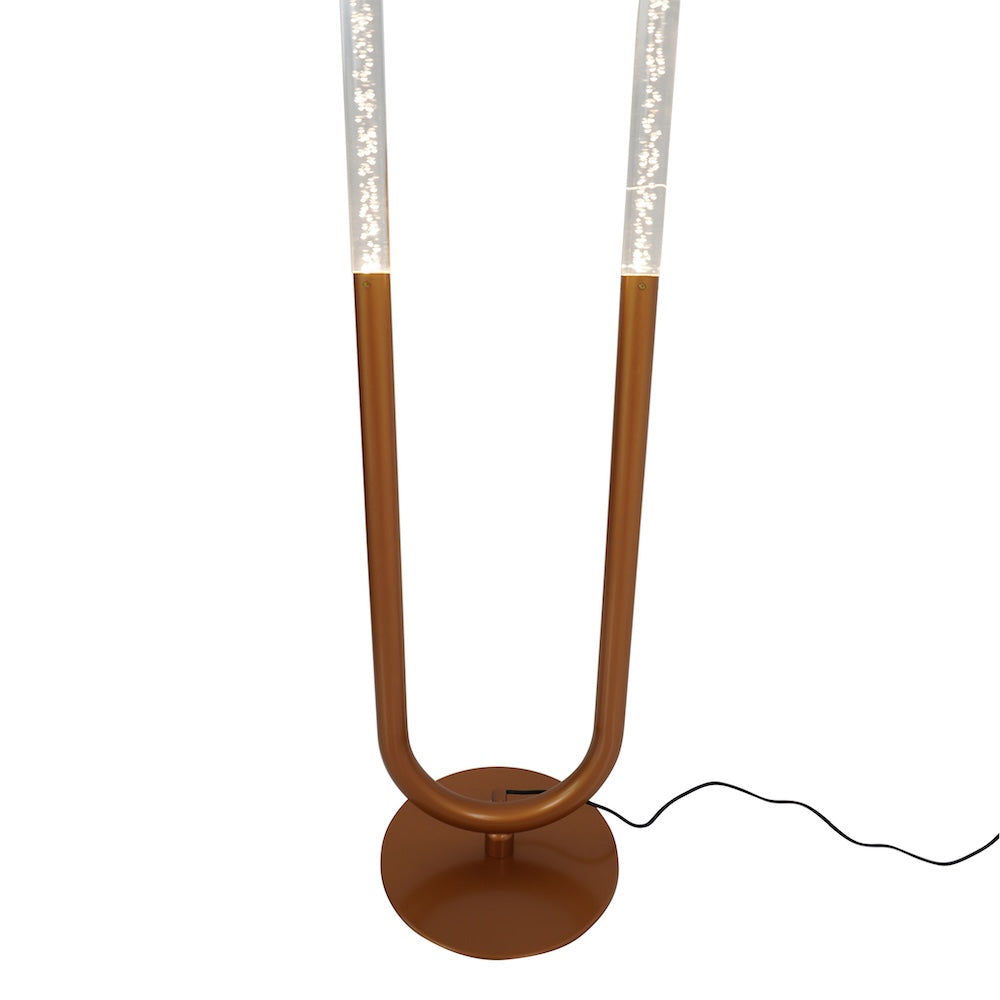 Contemporary Floor Lamp, LED Standing Light for Living Room Centerpiece, Bedroom & Office Lighting, Zeon LED Floor Lamp Coarse Gold and Clear 110-120V
