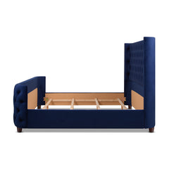 Brooklyn King Tufted Panel Bed Headboard and Footboard Set, Navy Blue Velvet